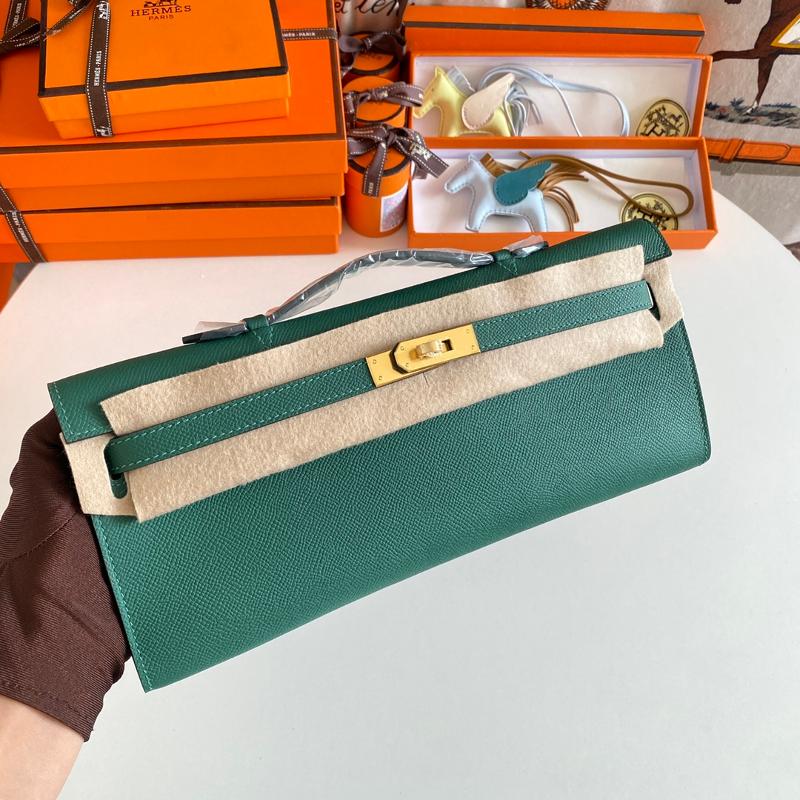 Hermes Kelly Cut31 EP Gold Button Z6 Peacock Green